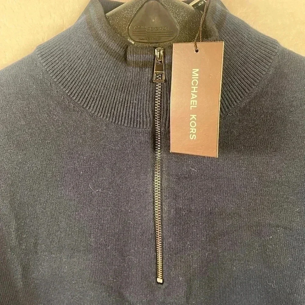 Michael Kors Men's 1/4 Zip Pullover Sweater Tipped Mock-Neck